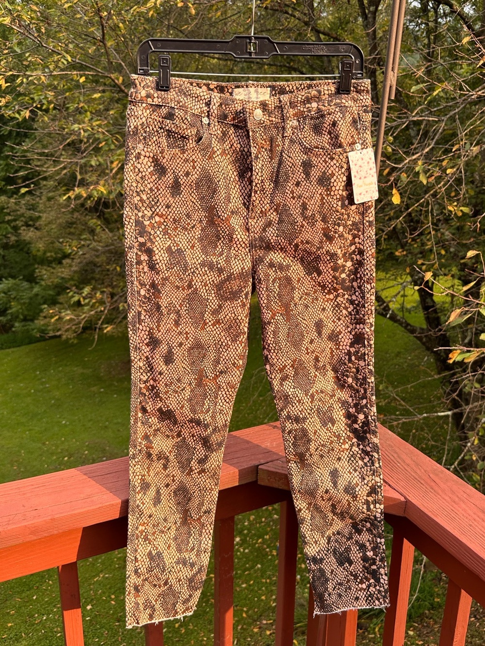 Free People We The Free Two Faced Snakeskin Print Skinny Jeans Brown Black NWT